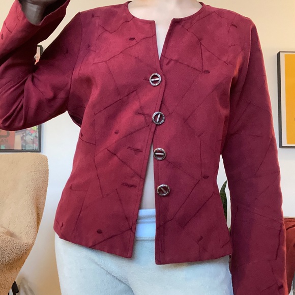 Ou Empereur Ou Rien embroidered blazer jacket in burgundy - Picture 3 of 9